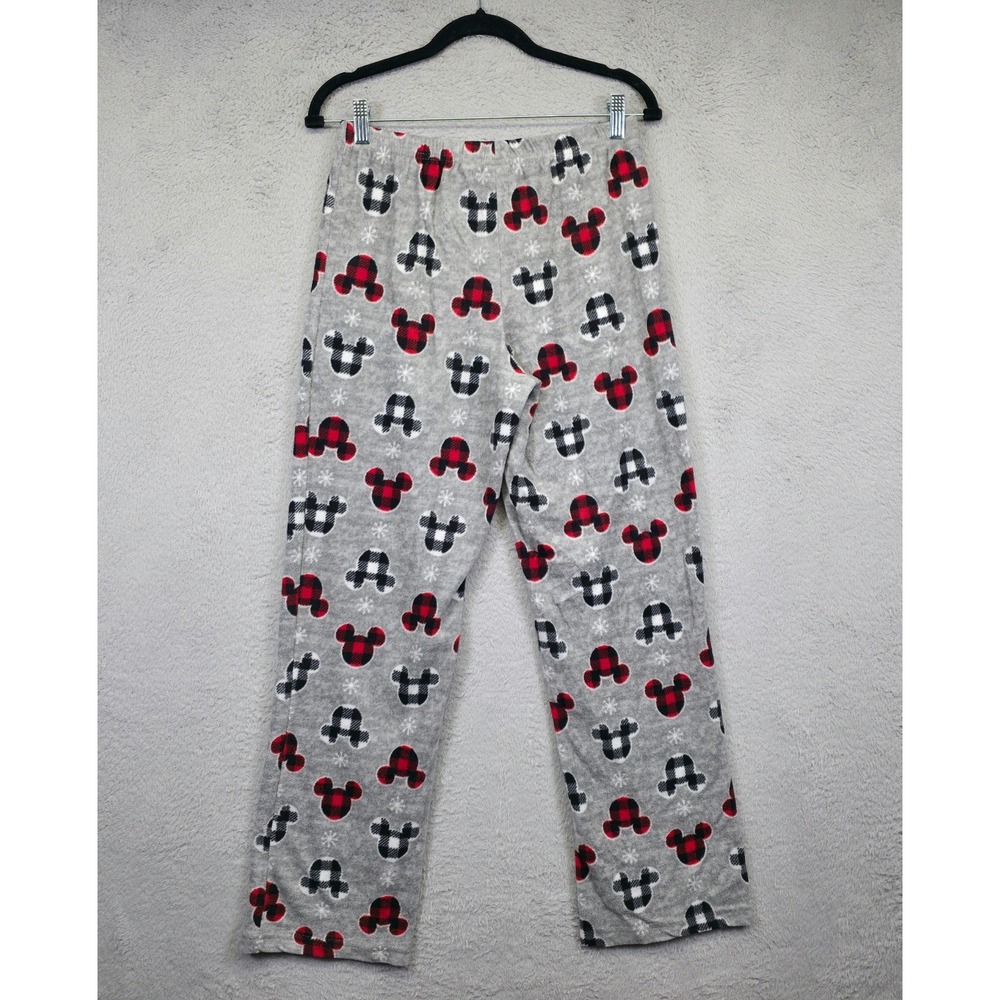 Disney Pajama Pants Womens S Gray Plaid Holiday Fleece Lined Mickey Mouse Lounge - Picture 2 of 11